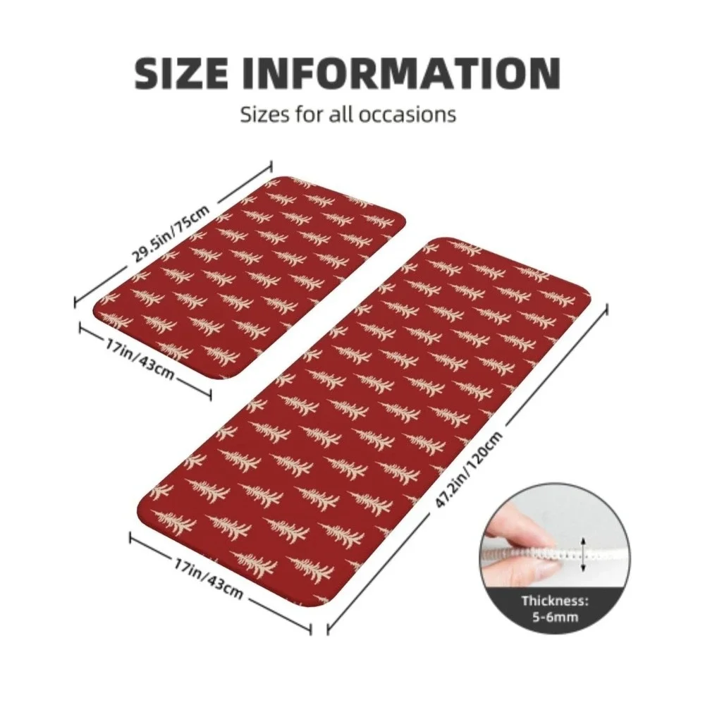 Christmas Kitchen Mat Set Of 2 With Christmas Trees Red Christmas Mat Set